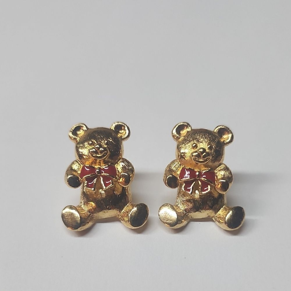 Avon Gold Tone Teddy Bear Earrings 1998